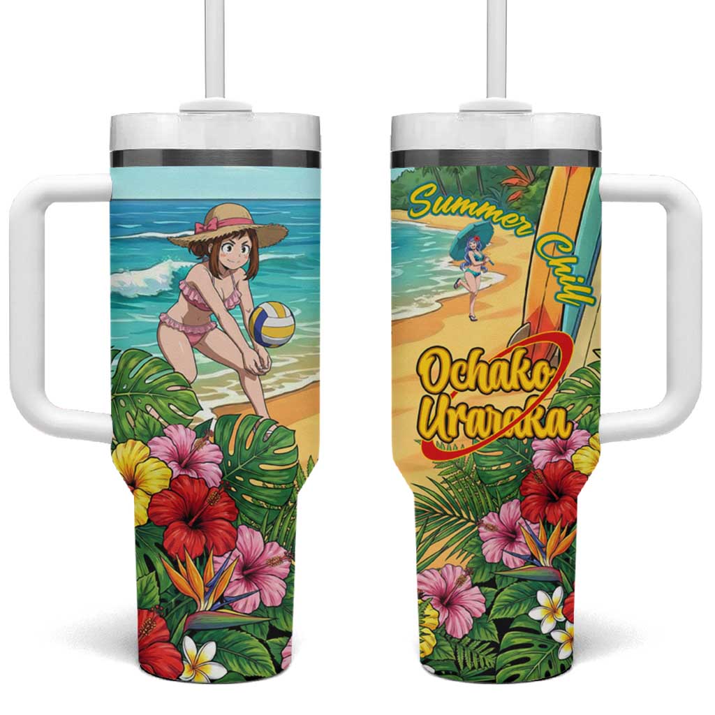 Ochako Uraraka Summer Chill Tumbler With Handle Tropical Anime Beach Play
