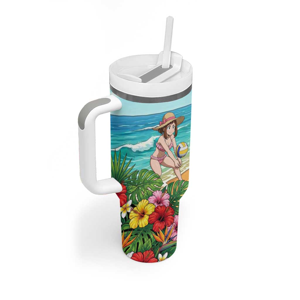 Ochako Uraraka Summer Chill Tumbler With Handle Tropical Anime Beach Play