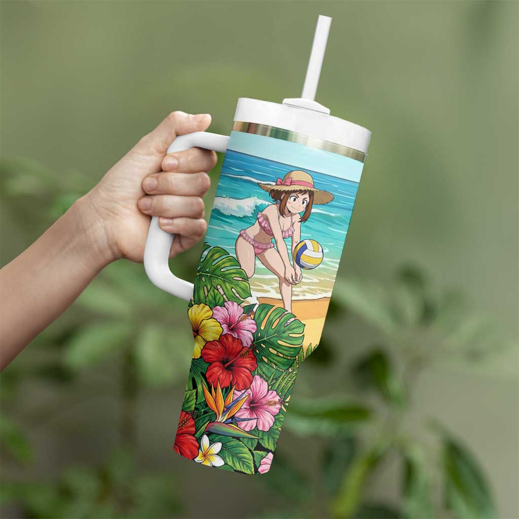 Ochako Uraraka Summer Chill Tumbler With Handle Tropical Anime Beach Play