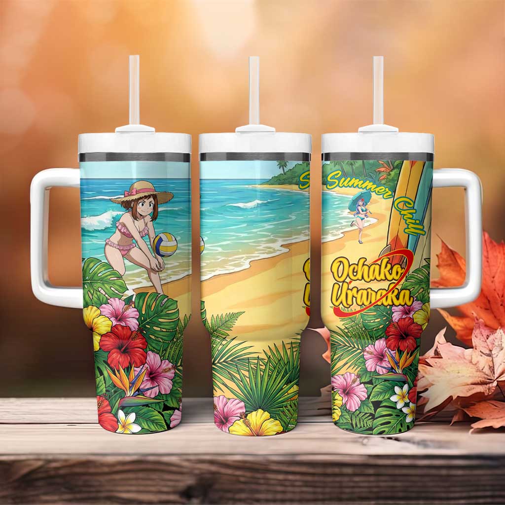 Ochako Uraraka Summer Chill Tumbler With Handle Tropical Anime Beach Play