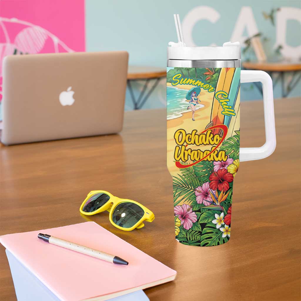 Ochako Uraraka Summer Chill Tumbler With Handle Tropical Anime Beach Play