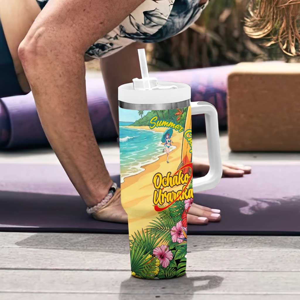 Ochako Uraraka Summer Chill Tumbler With Handle Tropical Anime Beach Play