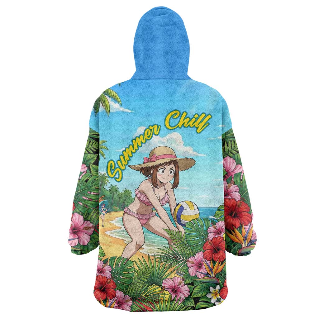 Ochako Uraraka Summer Chill Wearable Blanket Hoodie Tropical Anime Beach Play