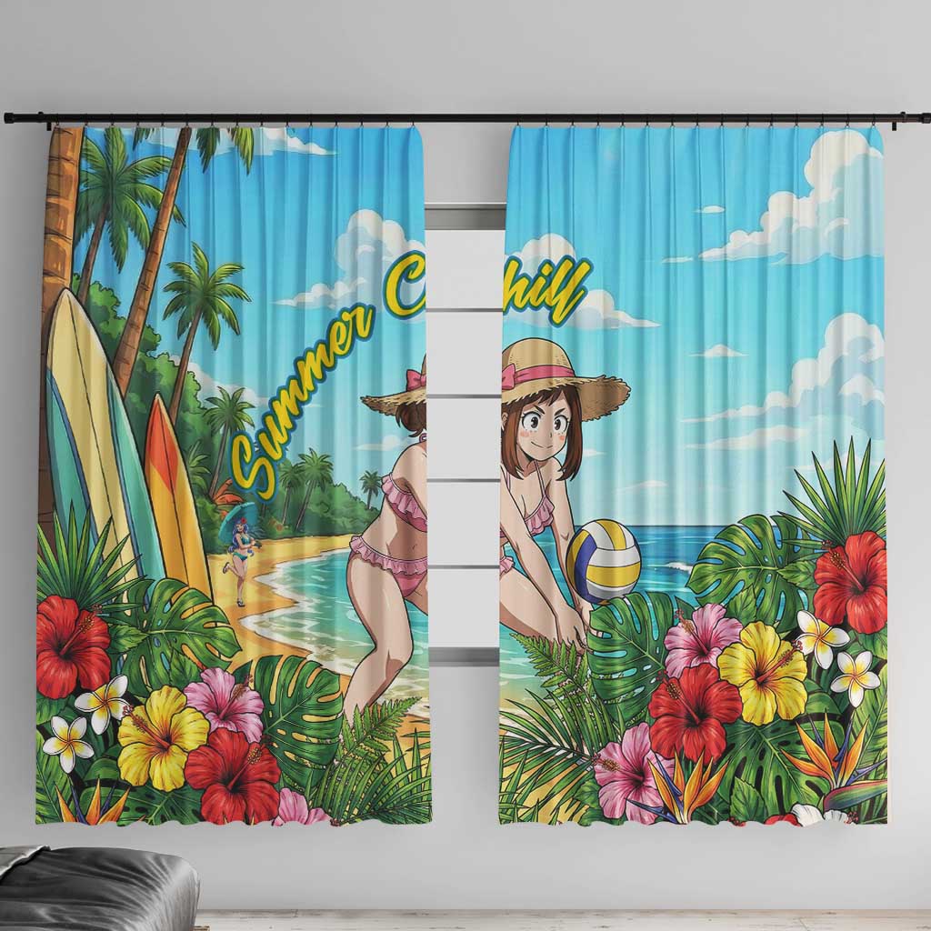 Ochako Uraraka Summer Chill Window Curtain Tropical Anime Beach Play