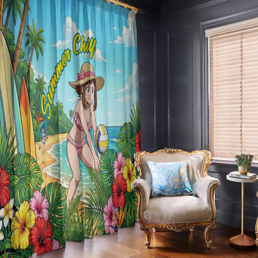 Ochako Uraraka Summer Chill Window Curtain Tropical Anime Beach Play