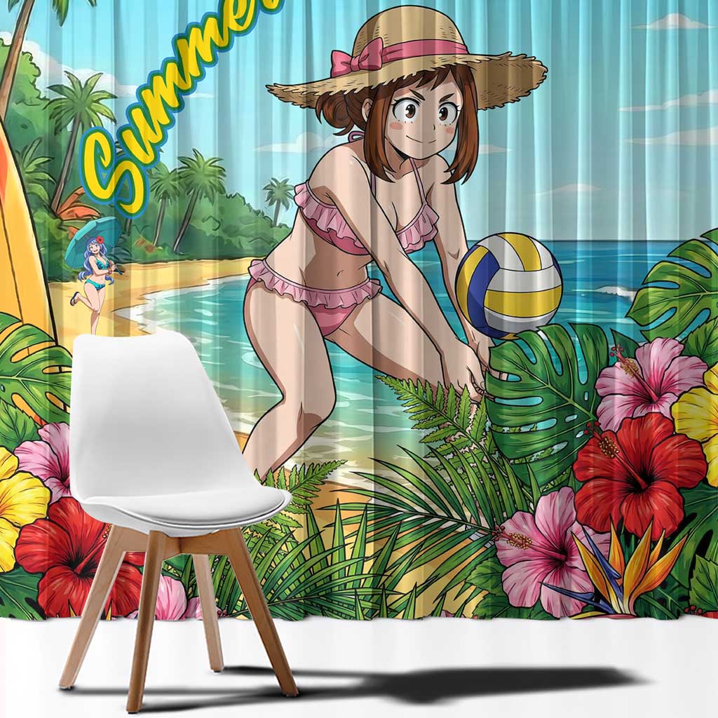 Ochako Uraraka Summer Chill Window Curtain Tropical Anime Beach Play