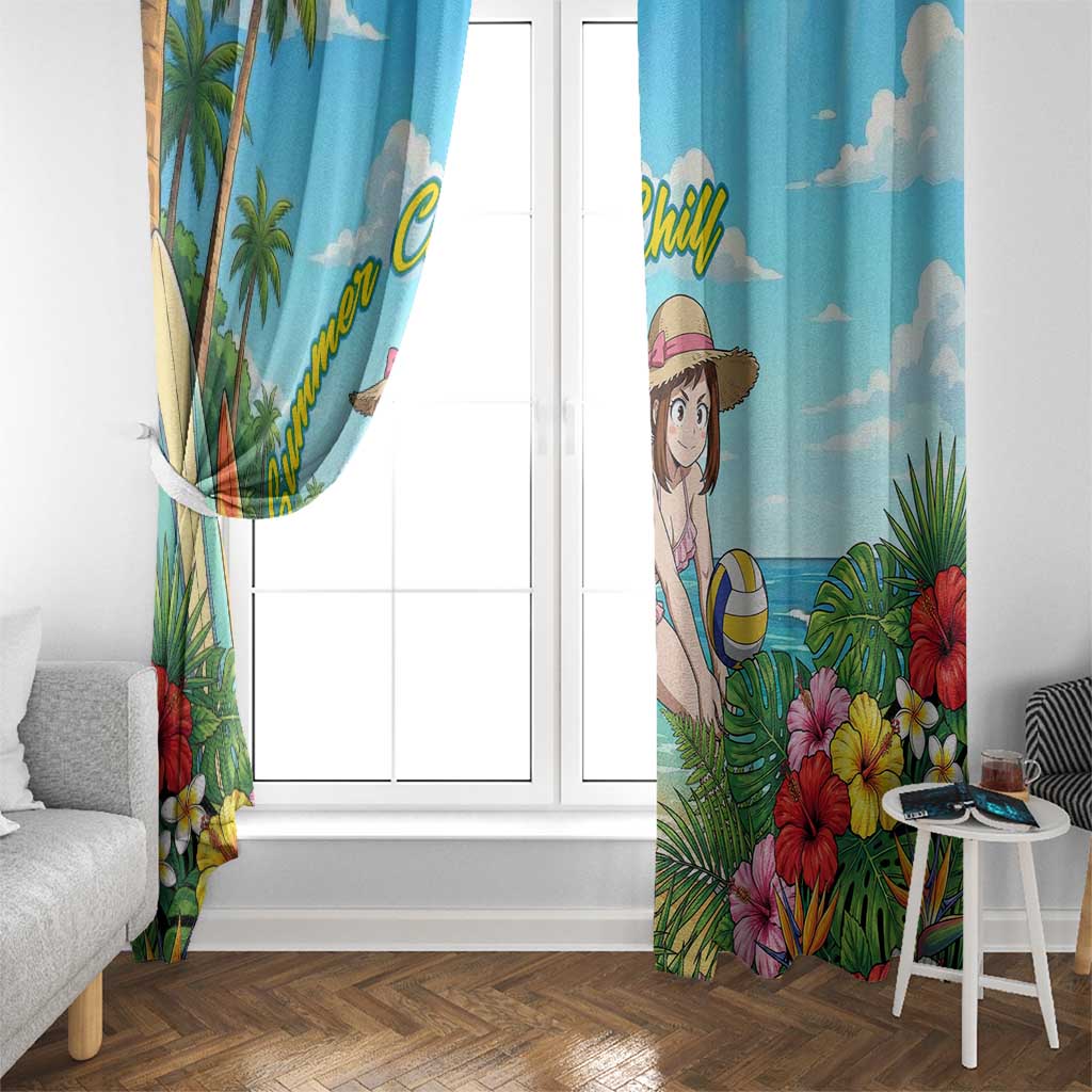 Ochako Uraraka Summer Chill Window Curtain Tropical Anime Beach Play