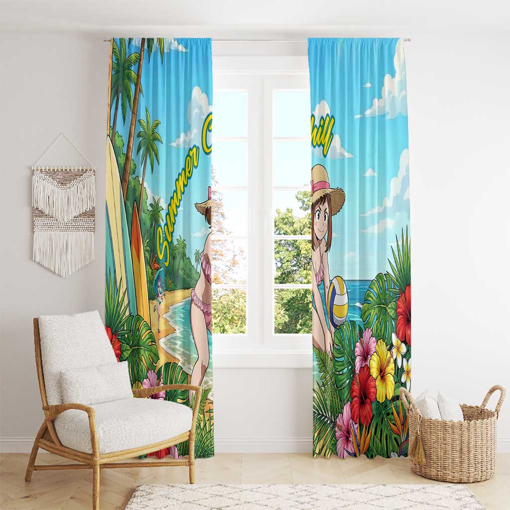 Ochako Uraraka Summer Chill Window Curtain Tropical Anime Beach Play