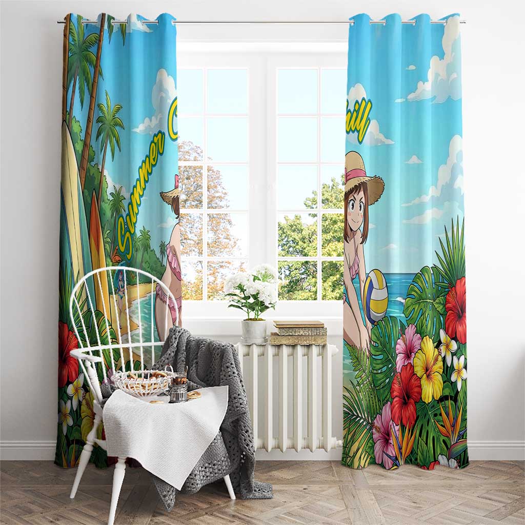 Ochako Uraraka Summer Chill Window Curtain Tropical Anime Beach Play