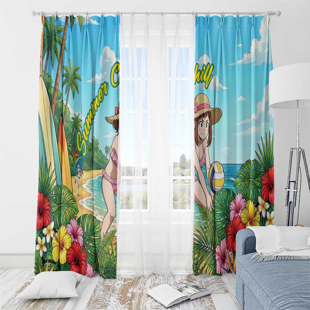 Ochako Uraraka Summer Chill Window Curtain Tropical Anime Beach Play