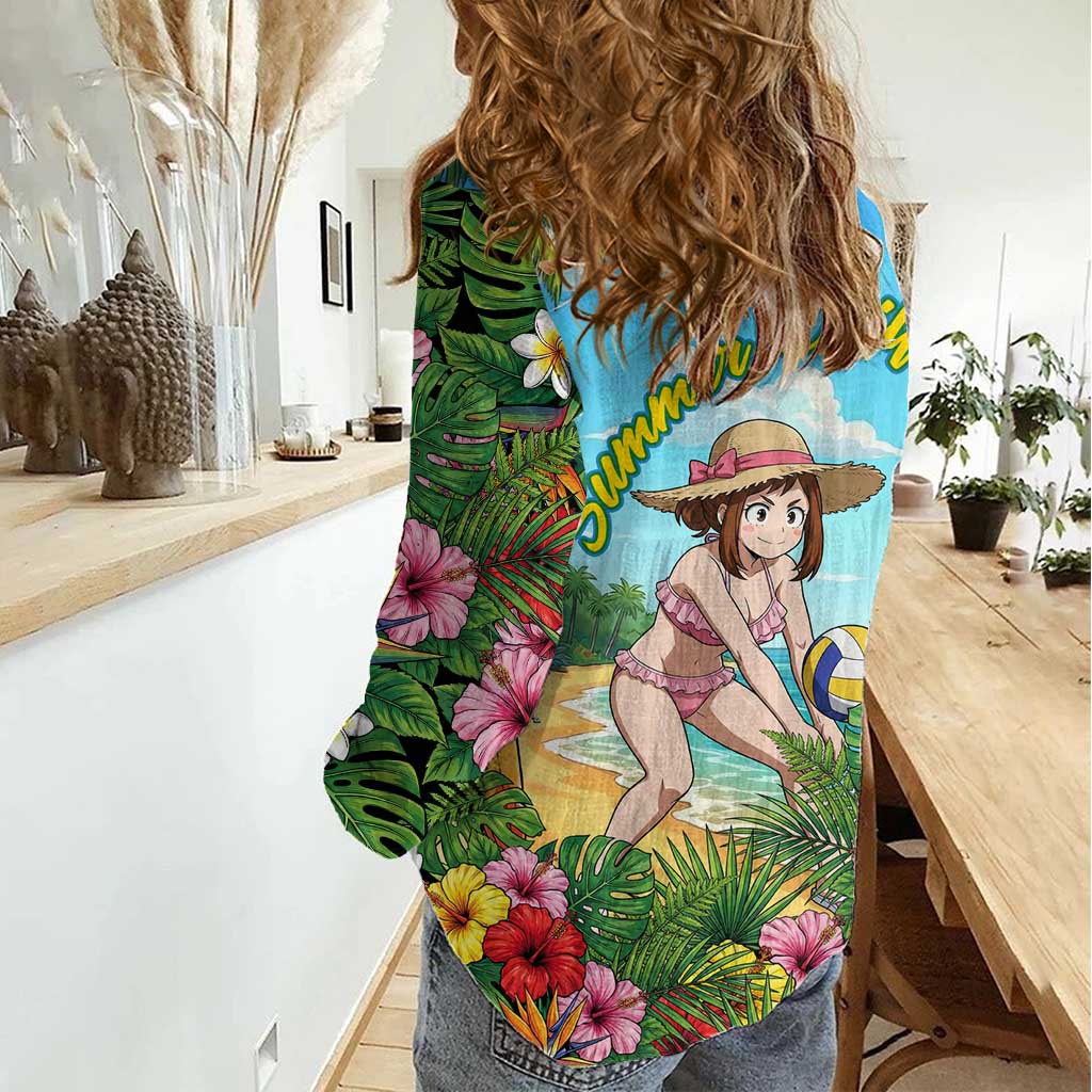Ochako Uraraka Summer Chill Women Casual Shirt Tropical Anime Beach Play