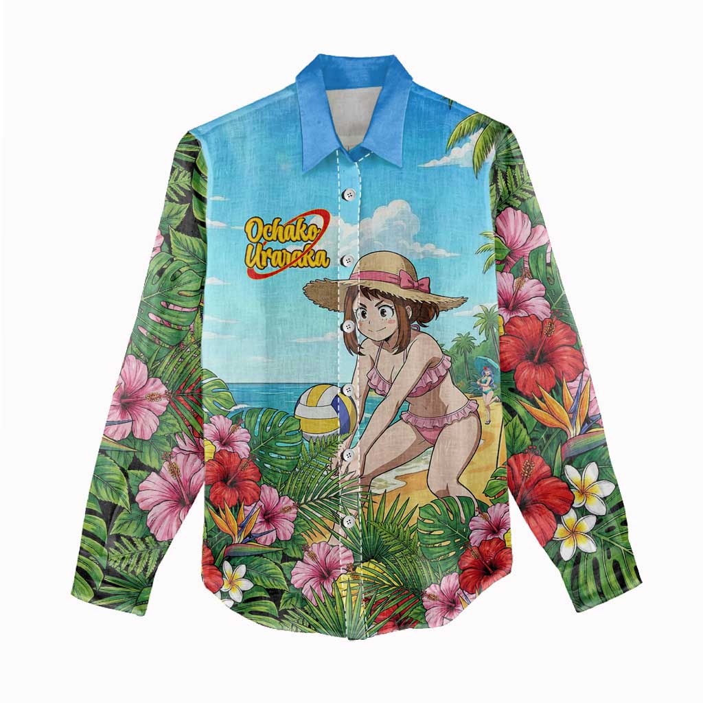 Ochako Uraraka Summer Chill Women Casual Shirt Tropical Anime Beach Play