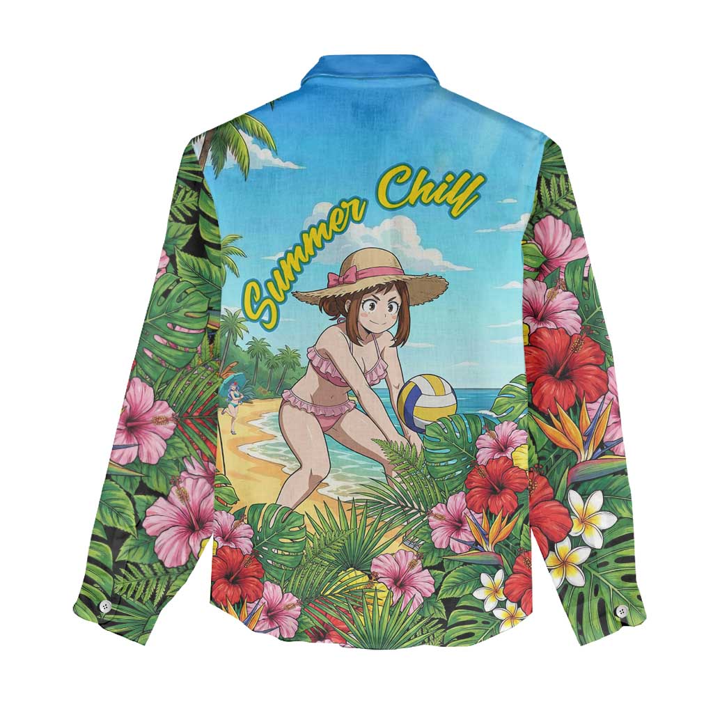 Ochako Uraraka Summer Chill Women Casual Shirt Tropical Anime Beach Play