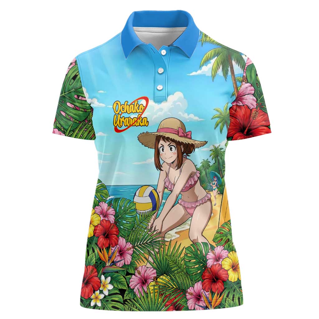 Ochako Uraraka Summer Chill Women Polo Shirt Tropical Anime Beach Play
