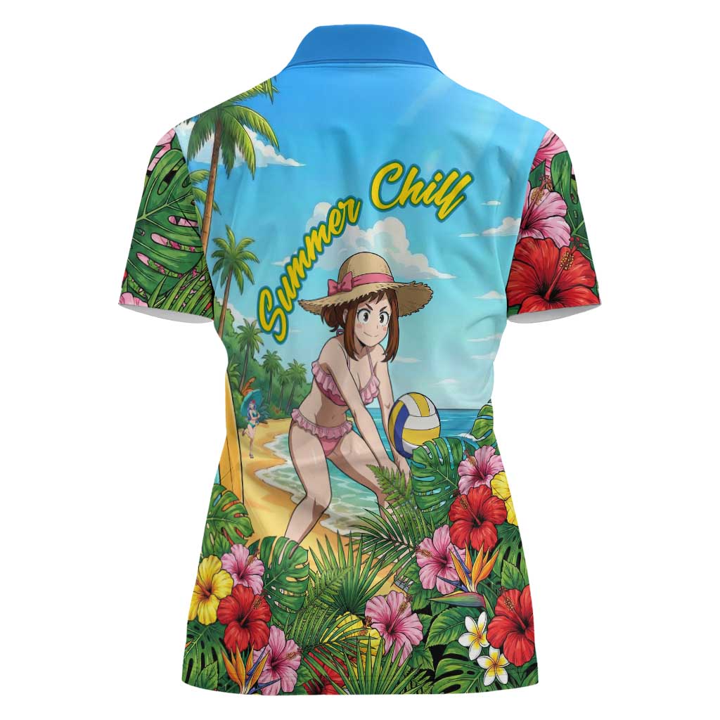 Ochako Uraraka Summer Chill Women Polo Shirt Tropical Anime Beach Play