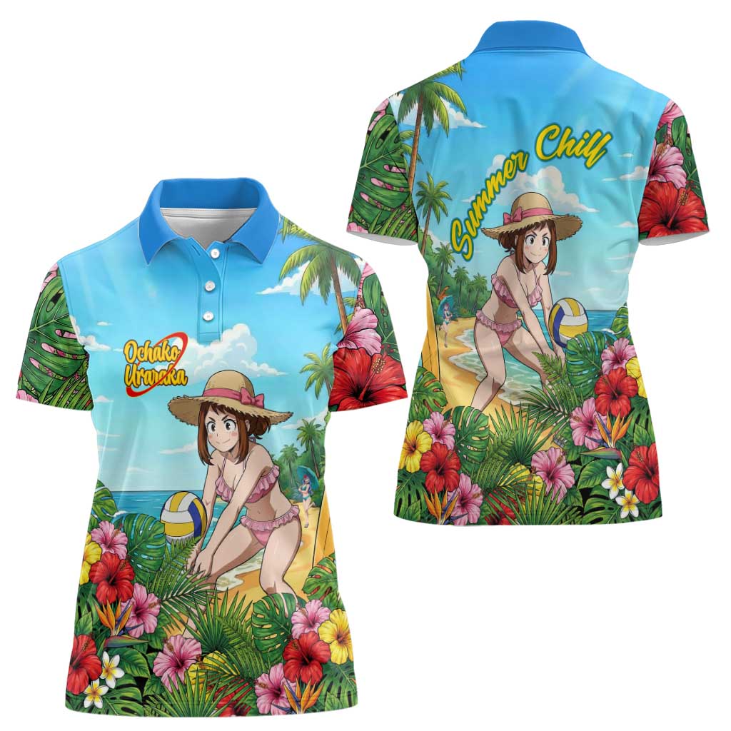 Ochako Uraraka Summer Chill Women Polo Shirt Tropical Anime Beach Play