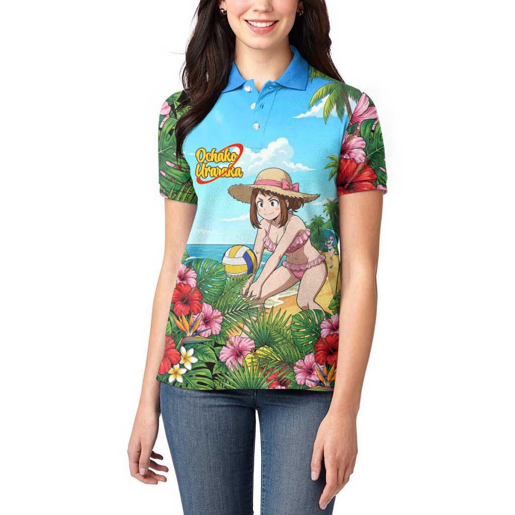 Ochako Uraraka Summer Chill Women Polo Shirt Tropical Anime Beach Play