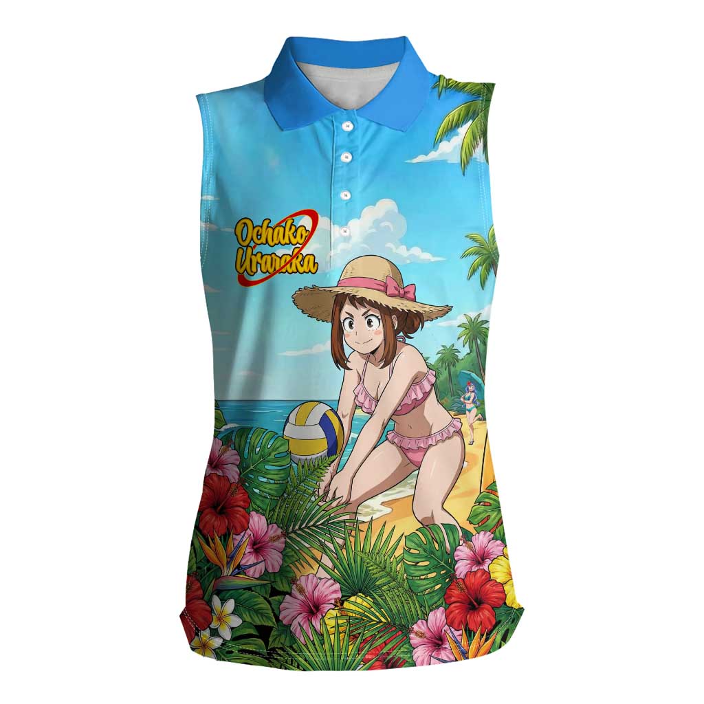 Ochako Uraraka Summer Chill Women Sleeveless Polo Shirt Tropical Anime Beach Play
