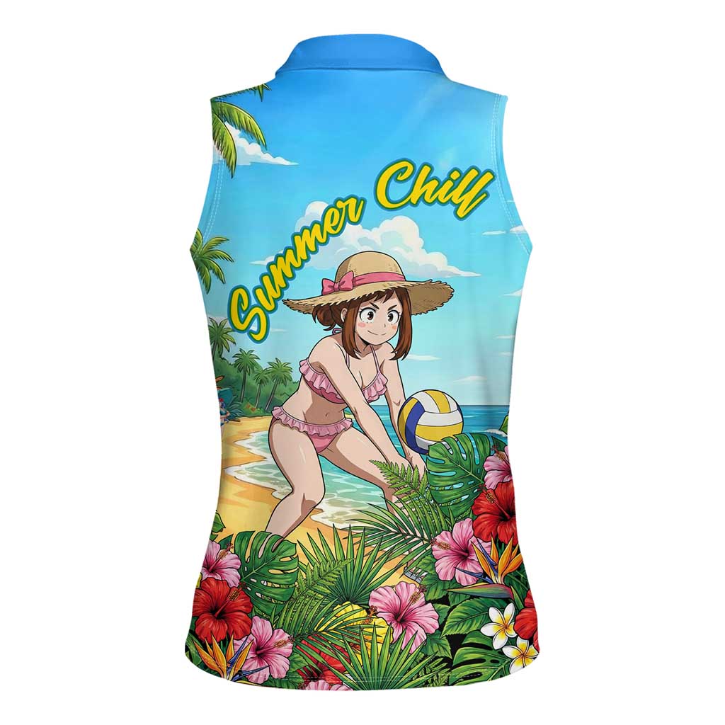 Ochako Uraraka Summer Chill Women Sleeveless Polo Shirt Tropical Anime Beach Play