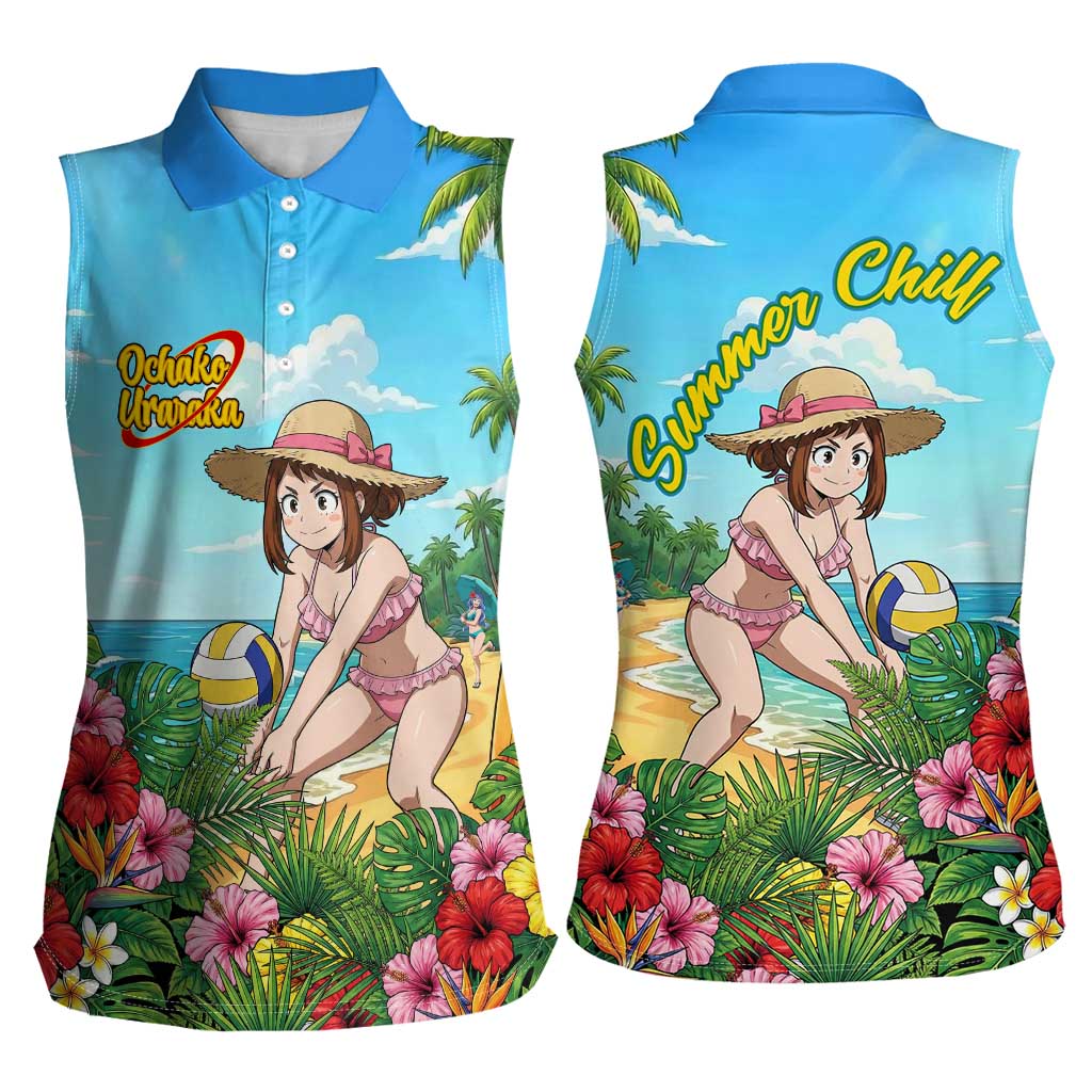 Ochako Uraraka Summer Chill Women Sleeveless Polo Shirt Tropical Anime Beach Play