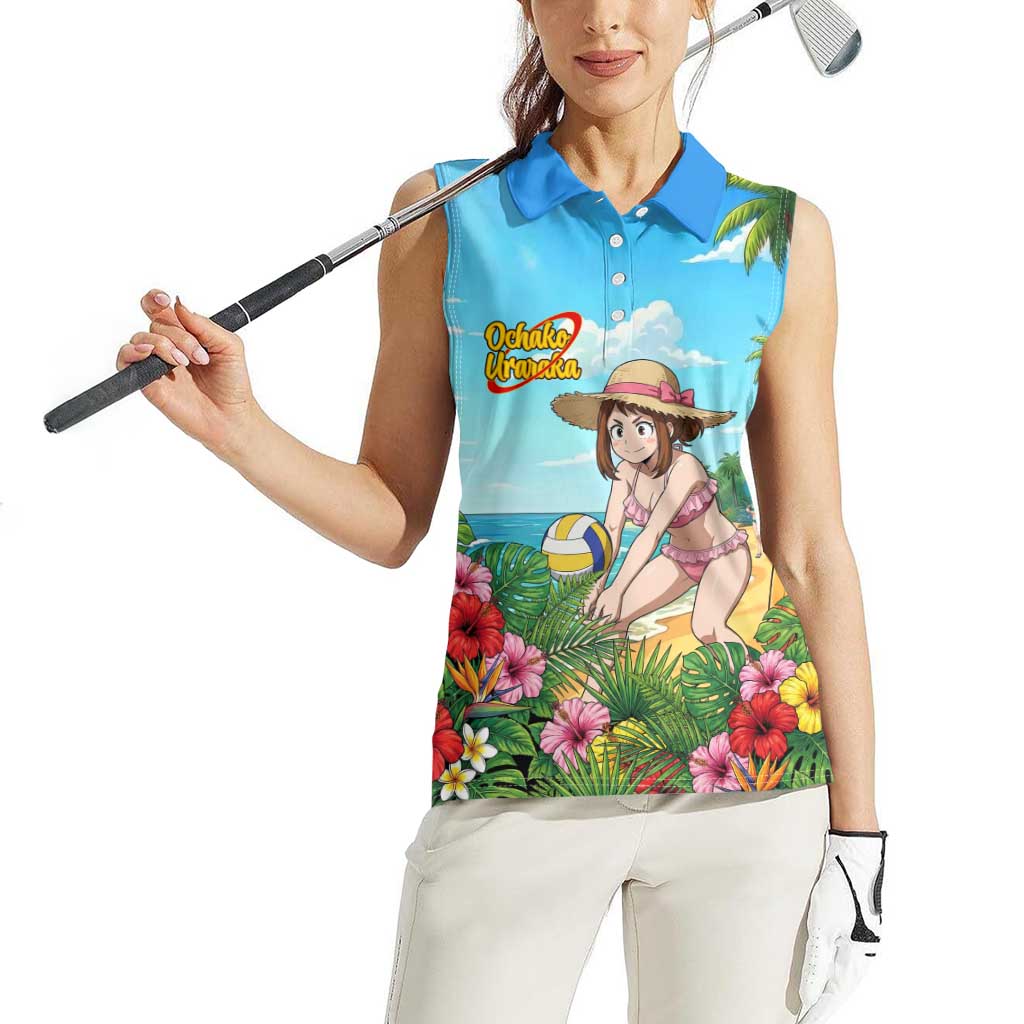 Ochako Uraraka Summer Chill Women Sleeveless Polo Shirt Tropical Anime Beach Play