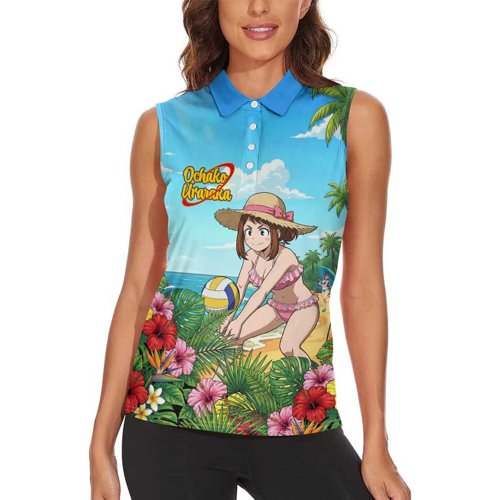 Ochako Uraraka Summer Chill Women Sleeveless Polo Shirt Tropical Anime Beach Play
