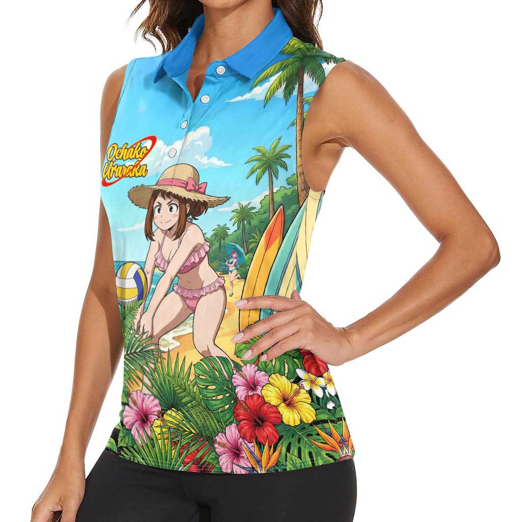 Ochako Uraraka Summer Chill Women Sleeveless Polo Shirt Tropical Anime Beach Play