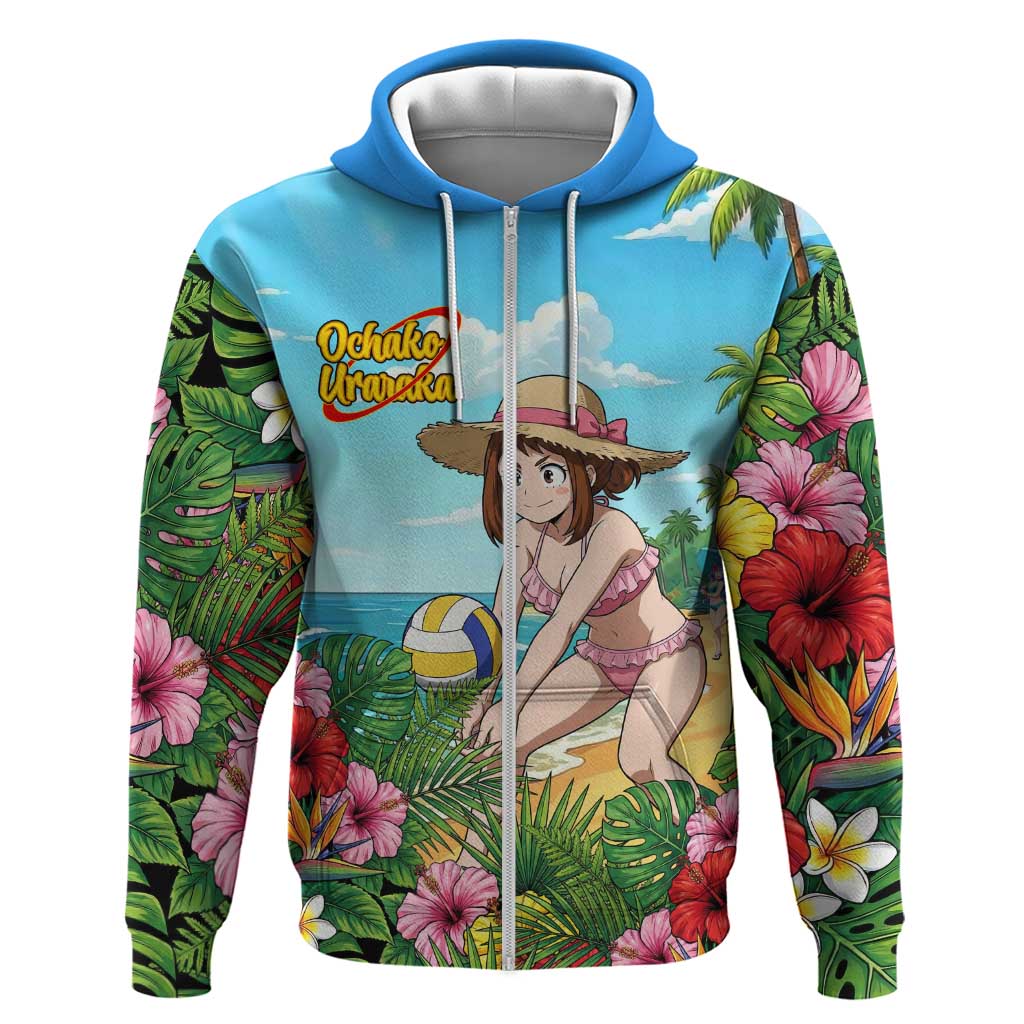 Ochako Uraraka Summer Chill Zip Hoodie Tropical Anime Beach Play