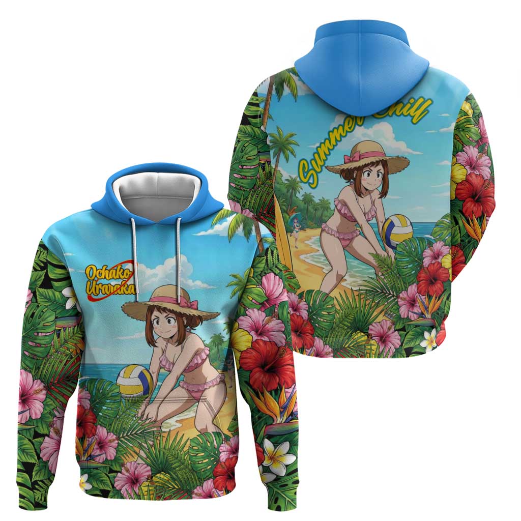 Ochako Uraraka Summer Chill Zip Hoodie Tropical Anime Beach Play