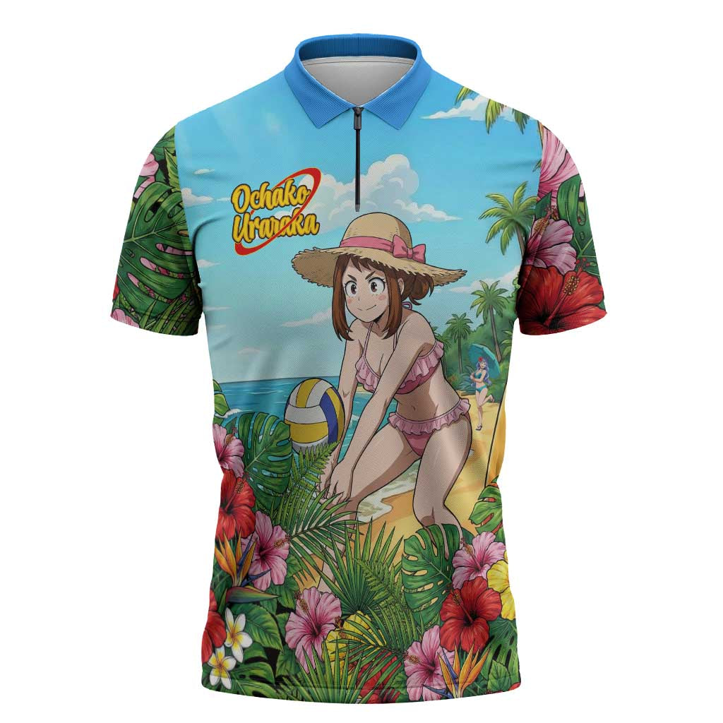 Ochako Uraraka Summer Chill Zipper Polo Shirt Tropical Anime Beach Play