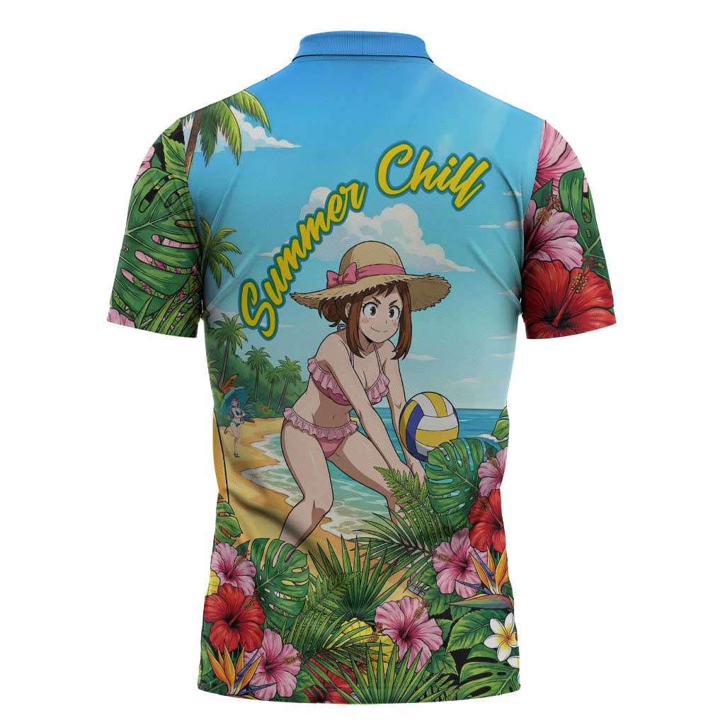 Ochako Uraraka Summer Chill Zipper Polo Shirt Tropical Anime Beach Play