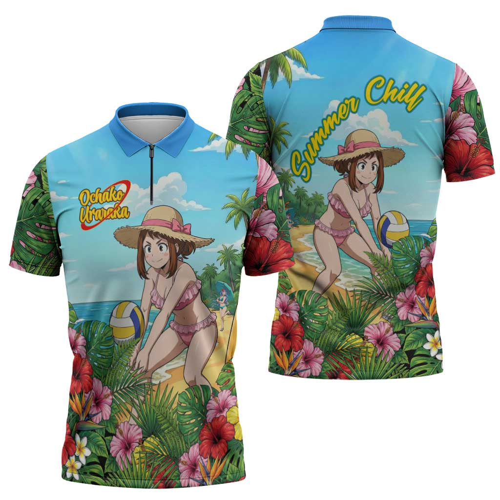 Ochako Uraraka Summer Chill Zipper Polo Shirt Tropical Anime Beach Play
