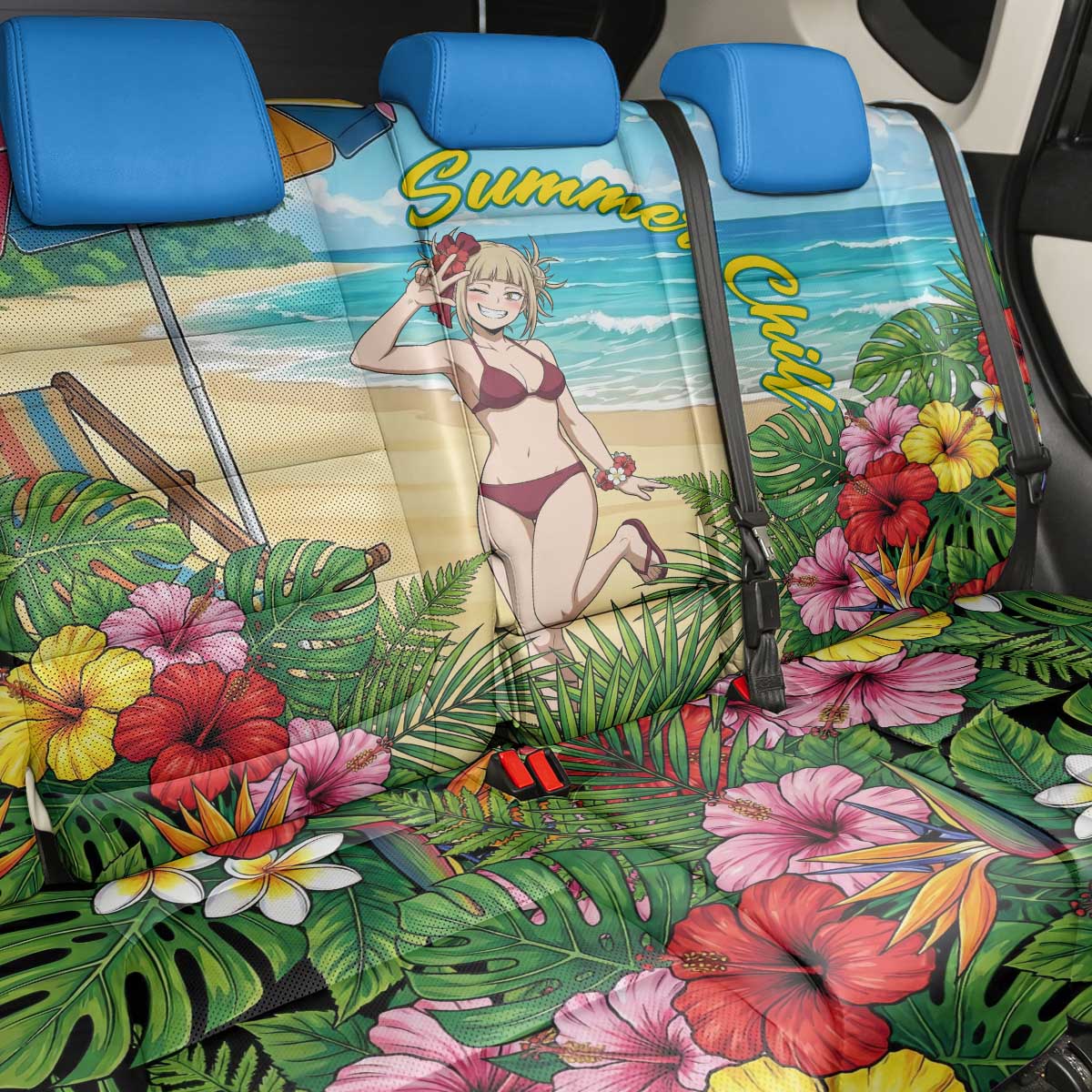 Himiko Toga Summer Chill Back Car Seat Cover Tropical Anime Paradise Art
