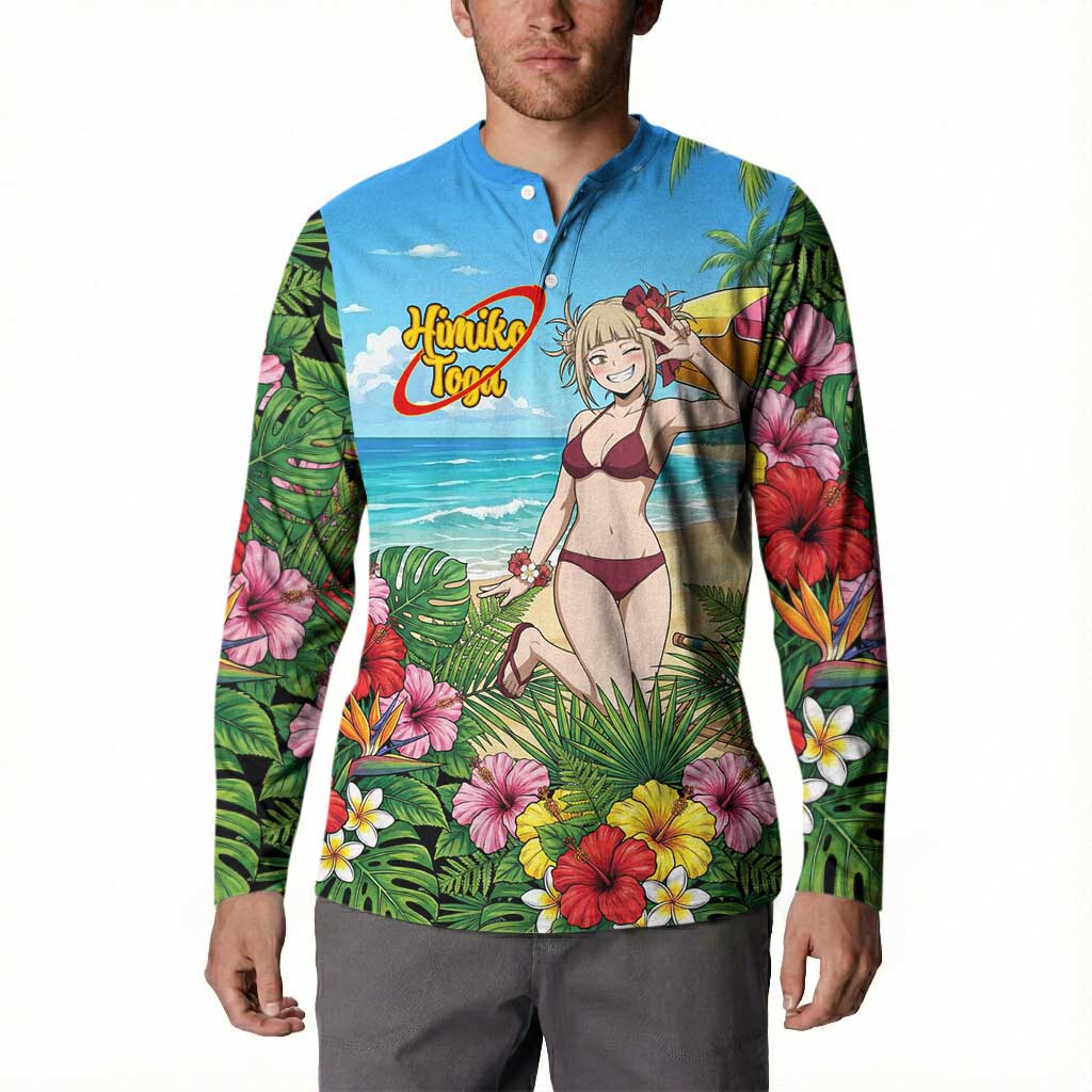 Himiko Toga Summer Chill Button Sweatshirt Tropical Anime Paradise Art