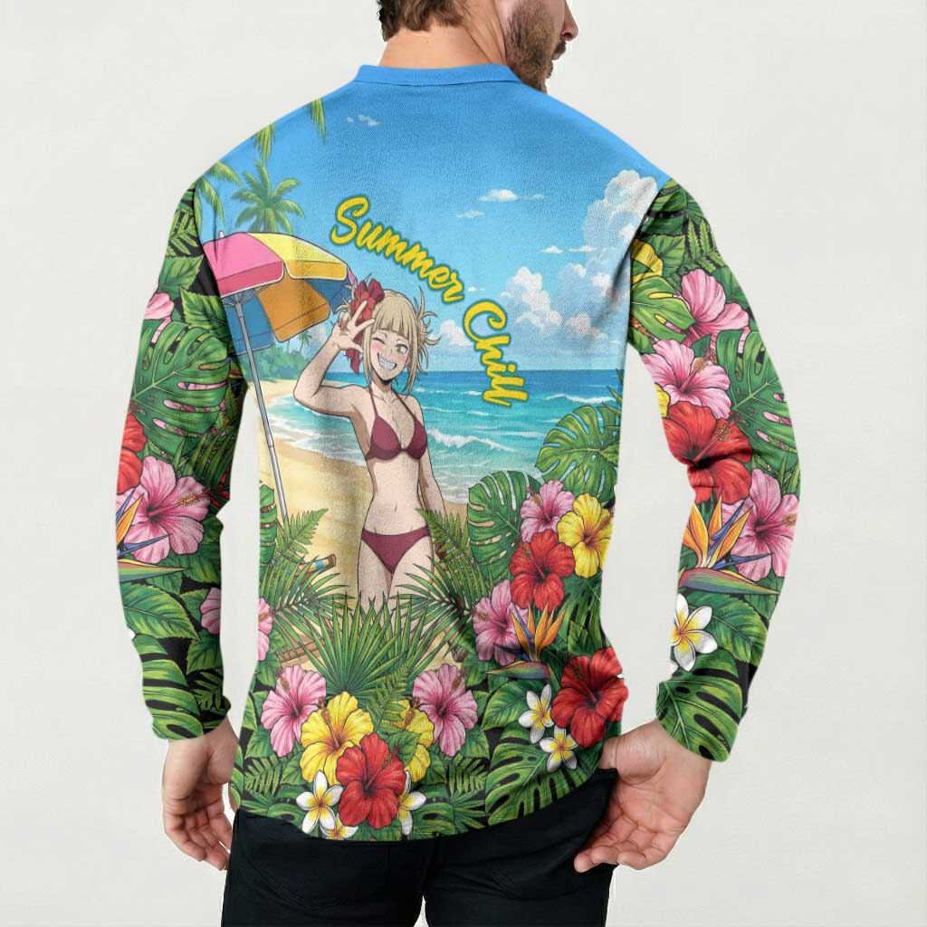 Himiko Toga Summer Chill Button Sweatshirt Tropical Anime Paradise Art