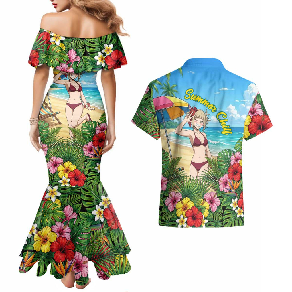 Himiko Toga Summer Chill Couples Matching Mermaid Dress and Hawaiian Shirt Tropical Anime Paradise Art