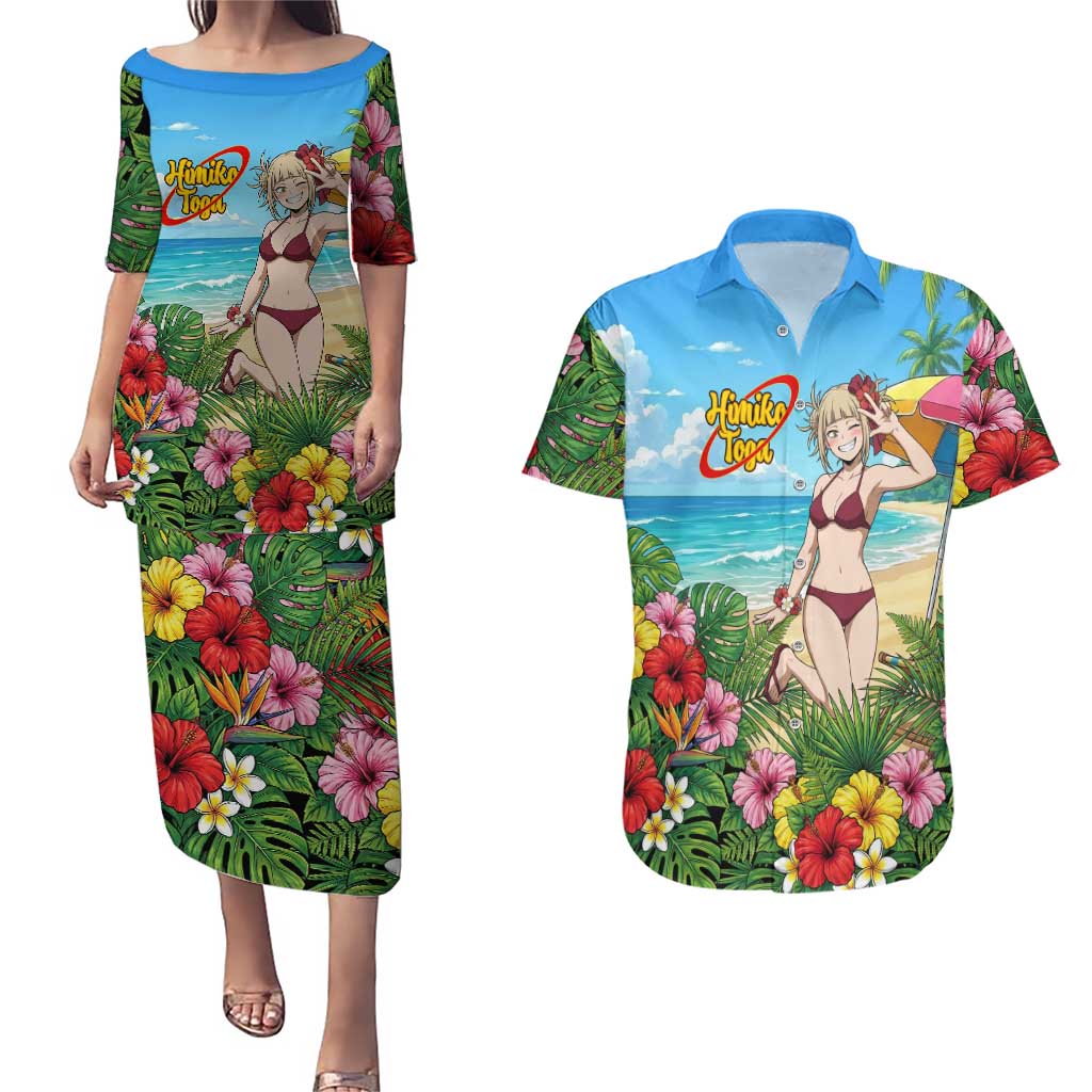 Himiko Toga Summer Chill Couples Matching Puletasi and Hawaiian Shirt Tropical Anime Paradise Art