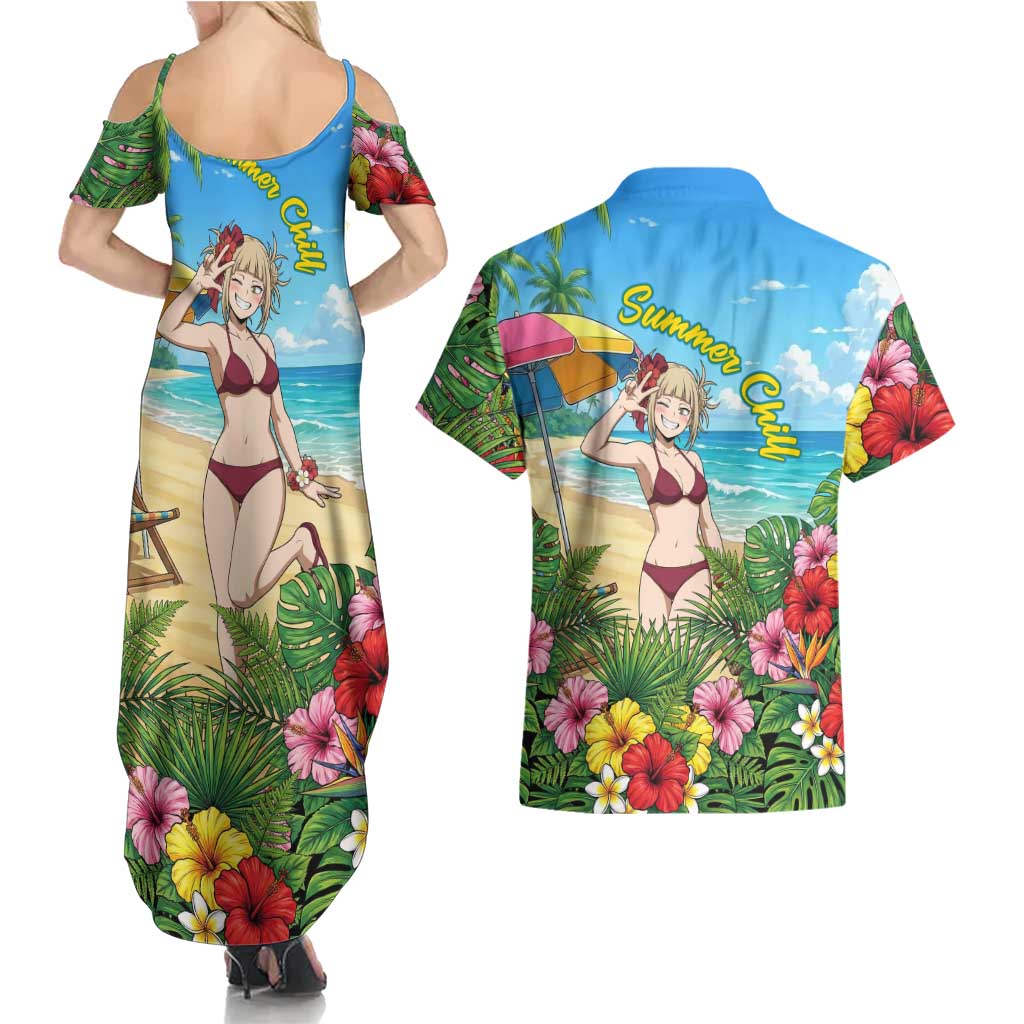 Himiko Toga Summer Chill Couples Matching Summer Maxi Dress and Hawaiian Shirt Tropical Anime Paradise Art