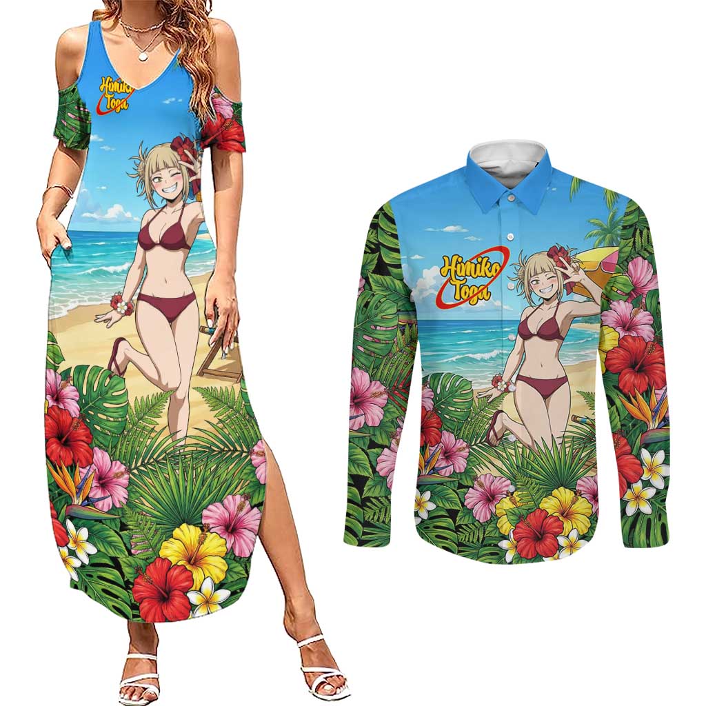 Himiko Toga Summer Chill Couples Matching Summer Maxi Dress and Long Sleeve Button Shirt Tropical Anime Paradise Art