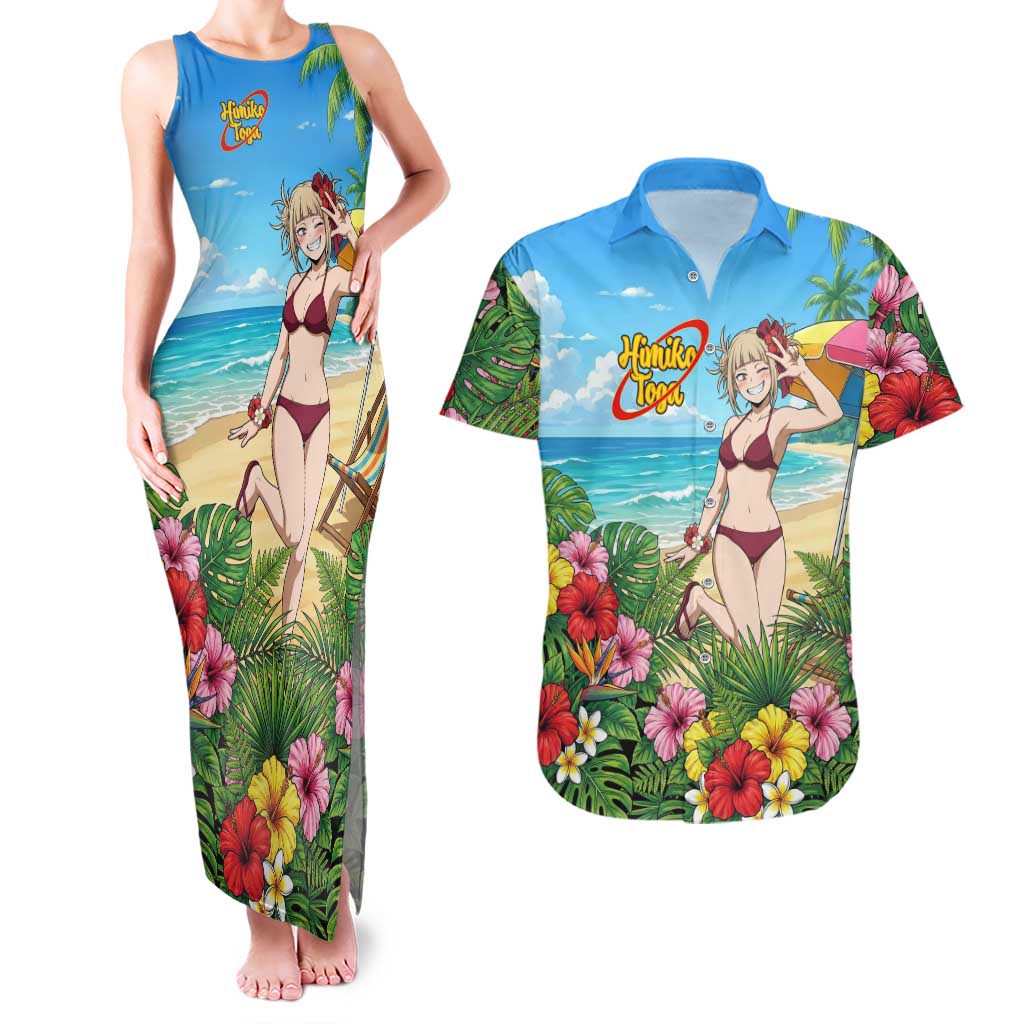 Himiko Toga Summer Chill Couples Matching Tank Maxi Dress and Hawaiian Shirt Tropical Anime Paradise Art
