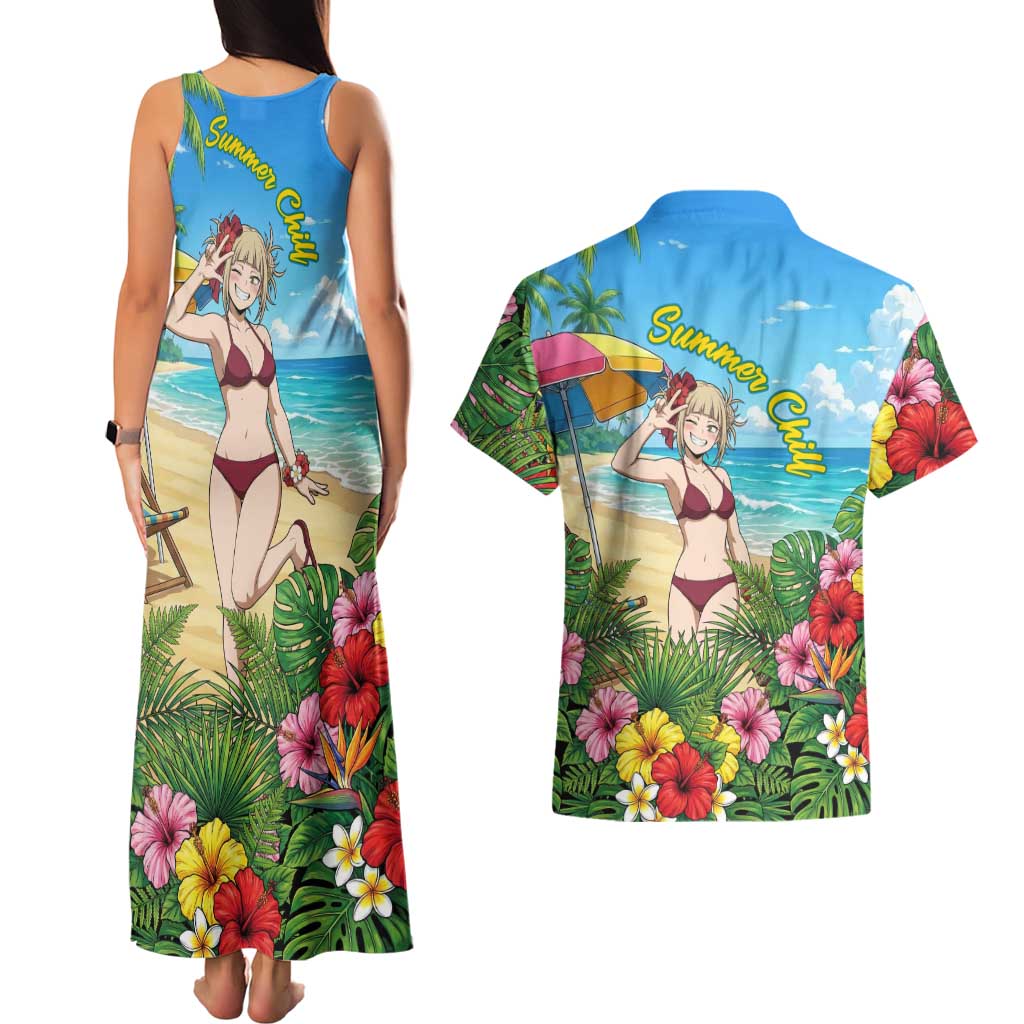 Himiko Toga Summer Chill Couples Matching Tank Maxi Dress and Hawaiian Shirt Tropical Anime Paradise Art