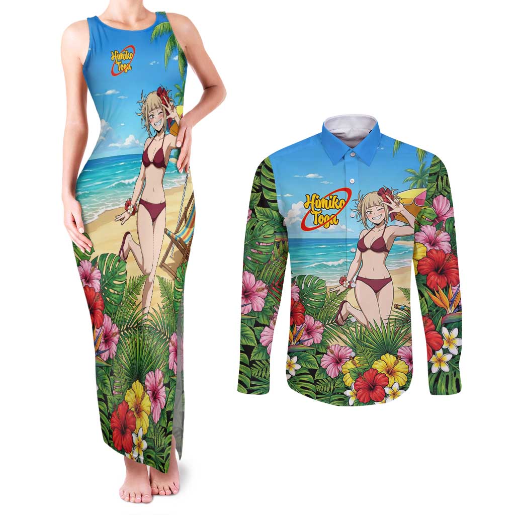 Himiko Toga Summer Chill Couples Matching Tank Maxi Dress and Long Sleeve Button Shirt Tropical Anime Paradise Art