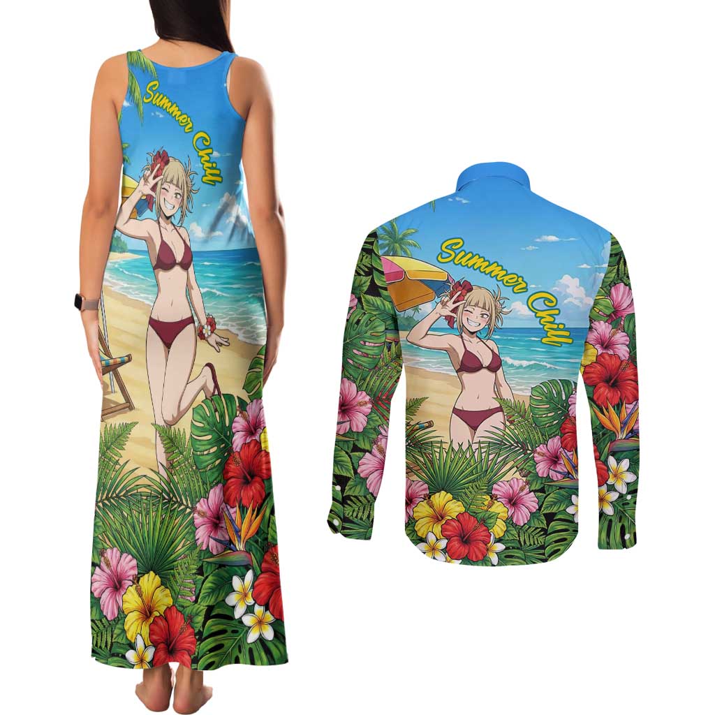 Himiko Toga Summer Chill Couples Matching Tank Maxi Dress and Long Sleeve Button Shirt Tropical Anime Paradise Art