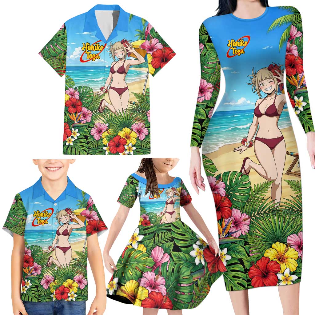 Himiko Toga Summer Chill Family Matching Long Sleeve Bodycon Dress and Hawaiian Shirt Tropical Anime Paradise Art