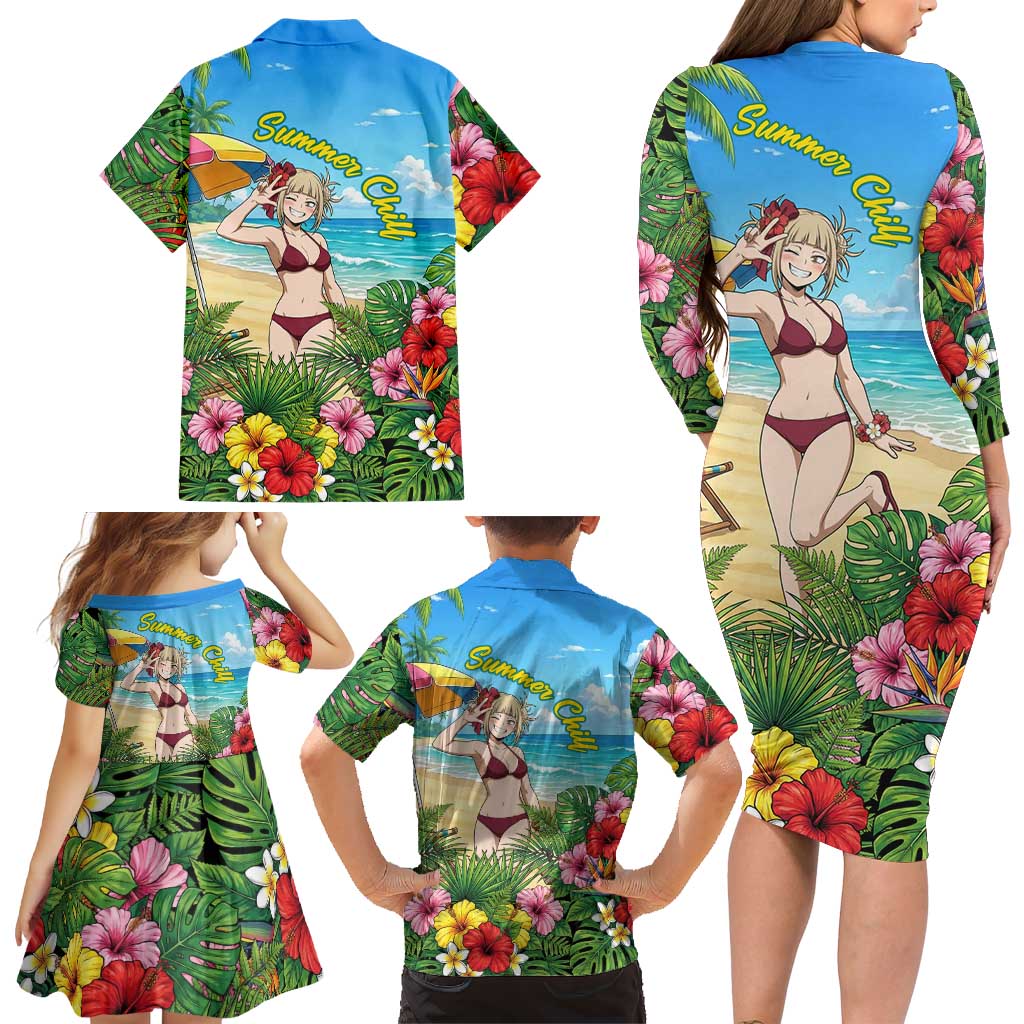 Himiko Toga Summer Chill Family Matching Long Sleeve Bodycon Dress and Hawaiian Shirt Tropical Anime Paradise Art