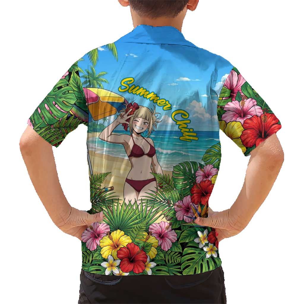 Himiko Toga Summer Chill Family Matching Off The Shoulder Long Sleeve Dress and Hawaiian Shirt Tropical Anime Paradise Art