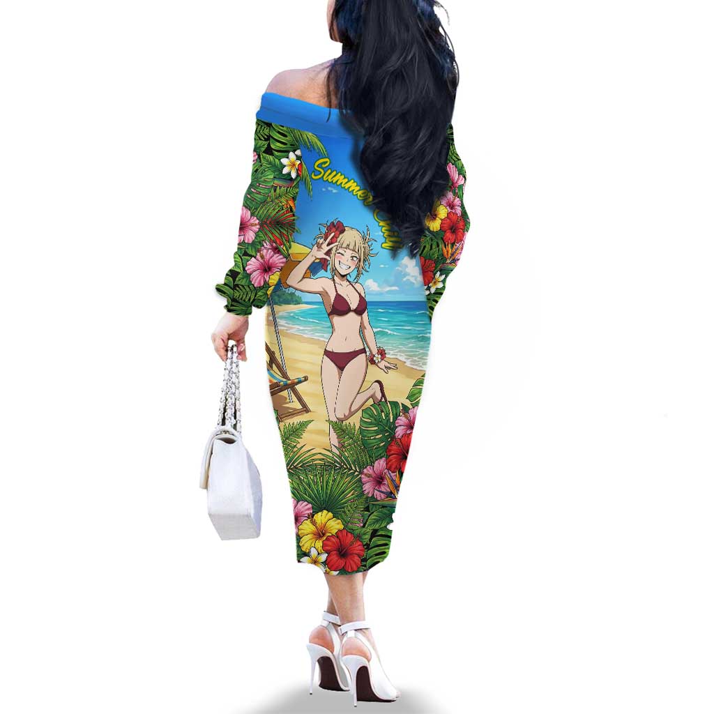 Himiko Toga Summer Chill Family Matching Off The Shoulder Long Sleeve Dress and Hawaiian Shirt Tropical Anime Paradise Art