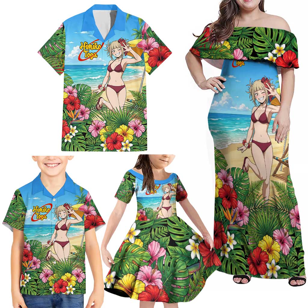 Himiko Toga Summer Chill Family Matching Off Shoulder Maxi Dress and Hawaiian Shirt Tropical Anime Paradise Art