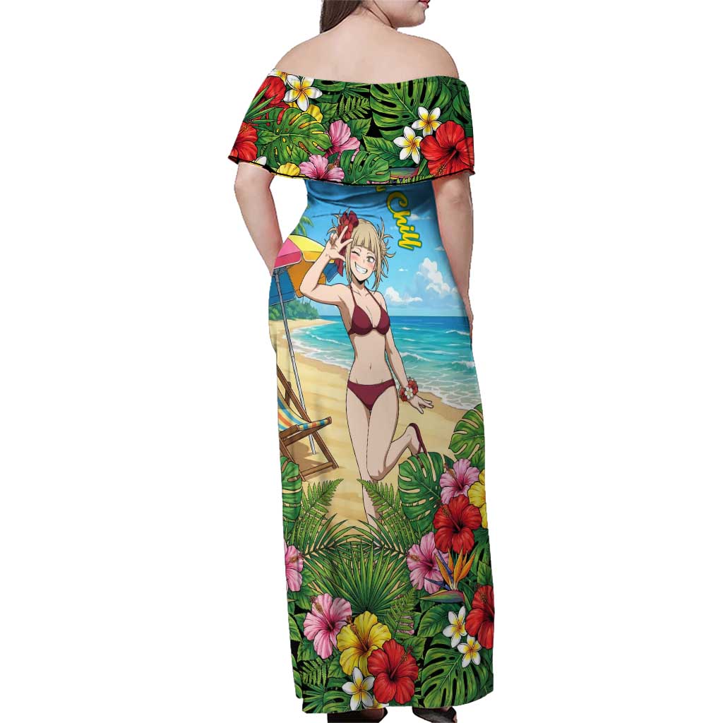 Himiko Toga Summer Chill Family Matching Off Shoulder Maxi Dress and Hawaiian Shirt Tropical Anime Paradise Art