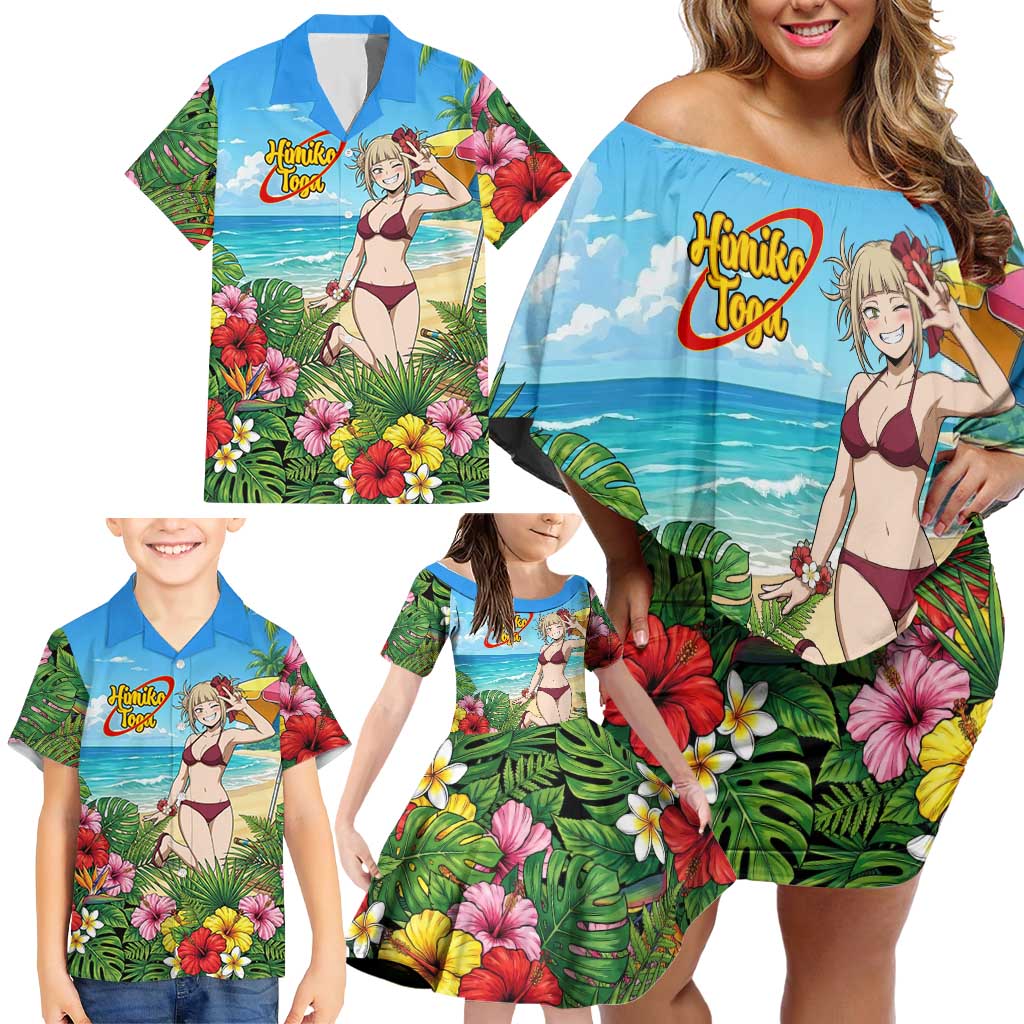 Himiko Toga Summer Chill Family Matching Off Shoulder Short Dress and Hawaiian Shirt Tropical Anime Paradise Art